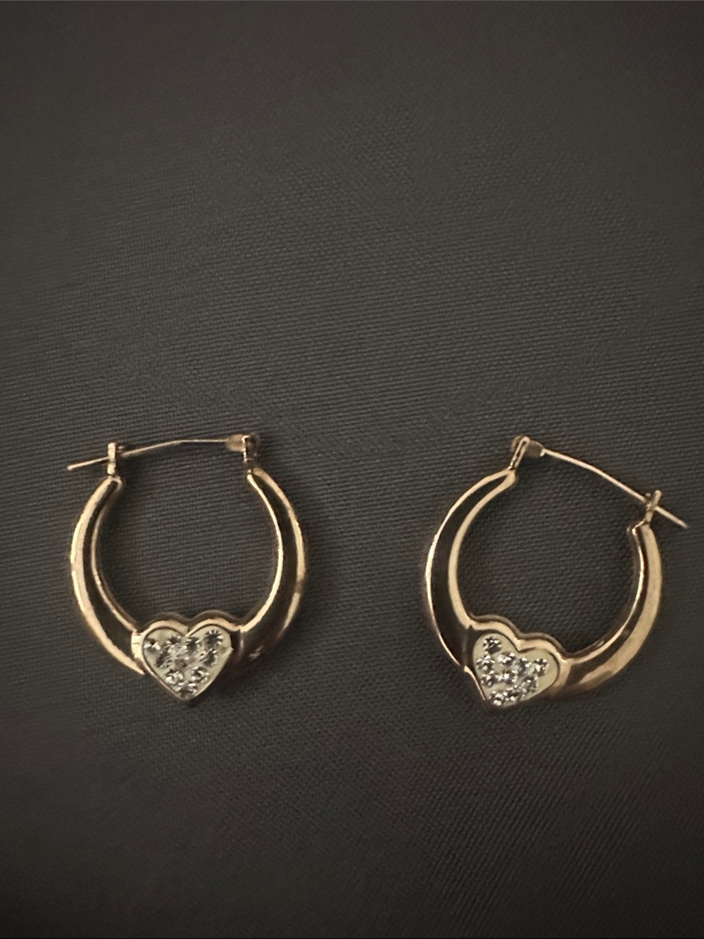 10k 1/20 Gold filled  925  Hoop Earrings with diamond heart accents